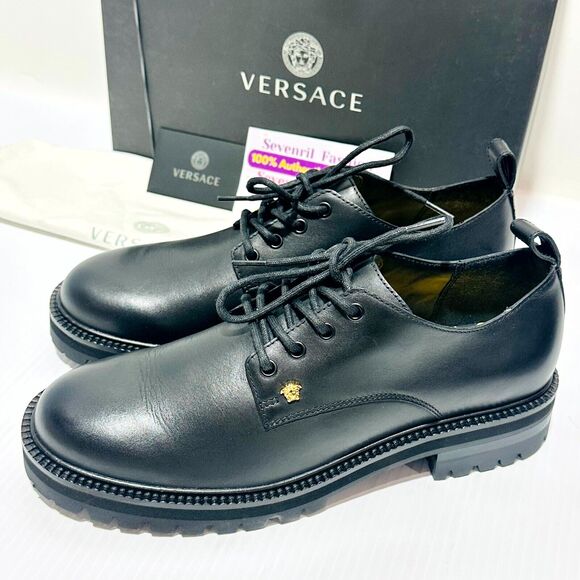 Versace Men\'s 43/ US 10 Black Faux Leather Medusa Derby Lace Up Shoes NIB main image 7